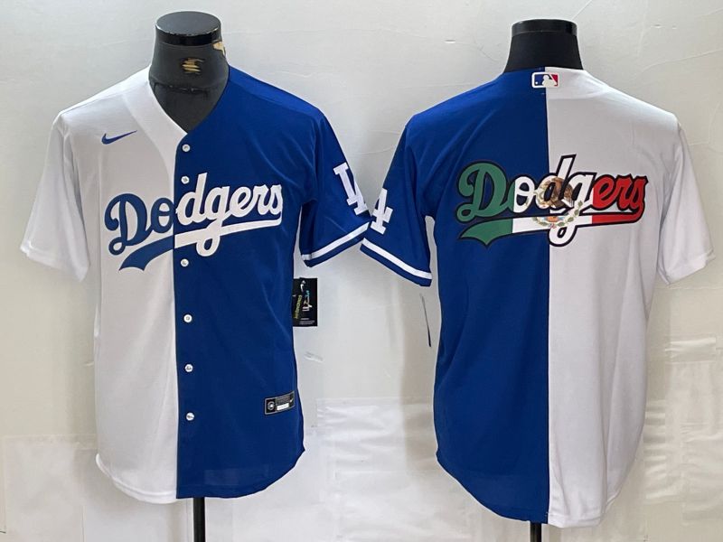 Men Los Angeles Dodgers Blank White blue double Nike Game MLB Jersey style 1